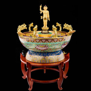 珐琅彩九龙吐水浴佛盆释迦牟尼佛太子佛佛诞日浴佛用品纯铜浴佛盆