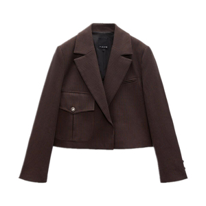 data zara秋新小香风格子短款休闲西装外套女2010732807 7385248