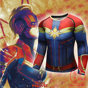 惊奇队长同款衣服Captain Marvel男士运动紧身衣长袖健身衣速干衣