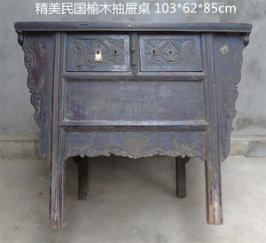 古代老家具旧家具民国榆木老桌子抽屉桌二闷桌酒桌供桌香案书桌