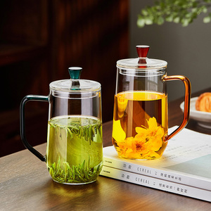 玻璃茶杯耐高温绿茶专用泡茶杯办公室水杯带盖家用喝茶杯子花茶杯
