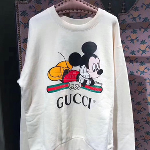 gucci/古奇 x disney 米奇 腰带字母logo 米白色/粉色 圆领卫衣