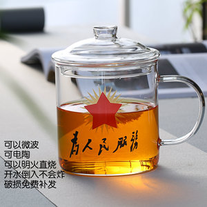 超大容量玻璃杯耐高温水杯带盖茶杯创意怀旧革命大茶缸透明马克杯