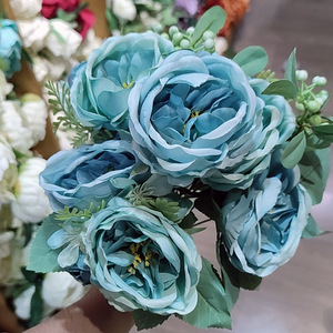 仿真花提夫尼蓝玫瑰装饰摆件蓝色大丽花复古干花绢花婚庆花艺单只