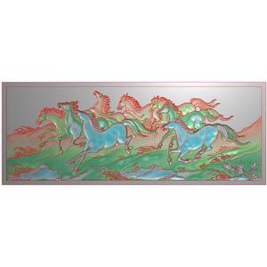 阴雕骏马雄风动物精雕图屏风浮雕灰度电脑雕刻jdp八骏图石雕阴刻