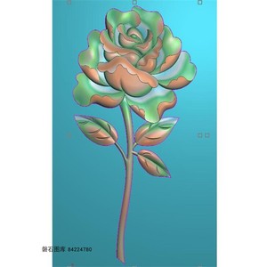 玫瑰花一支花挂件木雕花件月季花朵jdp精雕图浮雕灰度bmp电脑雕刻