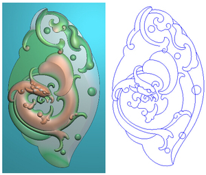 随形单龙草龙仿古龙牌挂件挂坠玉雕吊坠牌子心形精雕图浮雕灰度图