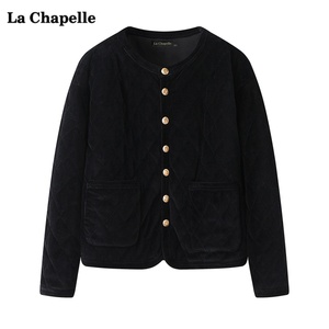 拉夏贝尔/La Chapelle黑色小香风外套女秋冬季新款气质加厚薄棉服
