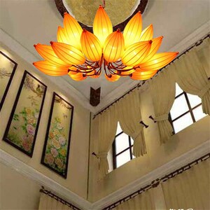 中式禅意吊顶大堂客栈茶楼会所养生馆寺庙佛灯莲花寺庙荷花灯具