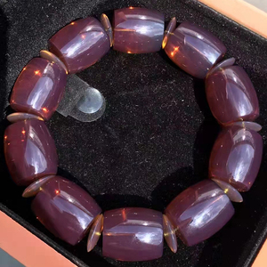 诚缘纯天然缅甸琥珀手串老矿紫玫瑰茶珀桶珠单圈手链蜜蜡男手饰