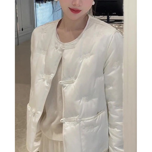 小香风新款新中式国风盘扣设计感小众女装白色夹棉服棉衣加厚外套