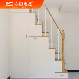 极短极窄转角楼梯复式公寓双梯定做储物柜子实木踏步扶手定制安装