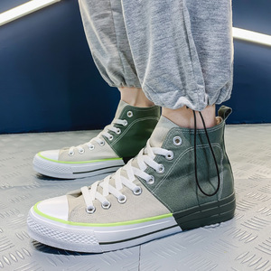 秋季拼接star匡威男高帮帆布鞋韩版ins男板鞋黑白鞋黑白学生板鞋