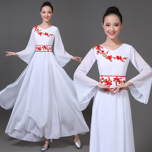 大合唱团演出服现代舞古筝二胡演奏伴舞连衣裙长裙演出舞台服装女