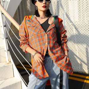 时尚休闲大版长衬衫外套欧货酷酷风格女装个性潮牌欧洲站春装0004