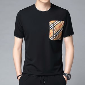 品牌巴布瑞夏季薄款圆领短袖t恤男青年时尚冰丝光棉抗皱体恤衫潮