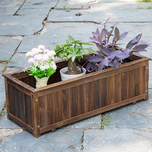 防腐木花箱阳台种菜盆栽特大号木头种植箱长方形碳化木质花盆花槽