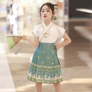 女童马面裙套装夏季中国风小女孩薄汉服半身裙儿童装明制唐装套裙