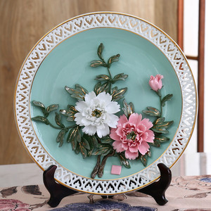 中式国风陶瓷牡丹挂盘摆件创意艺术大号摆盘客厅家居工艺装饰礼品
