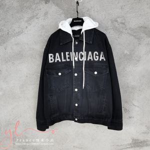 balenciaga巴黎世家 连帽假两件烫钻字母logo牛仔衣男女夹克外套