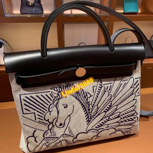 hermes/爱马仕飞马女包herbag31/39拼皮帆布包手提包单肩斜挎包