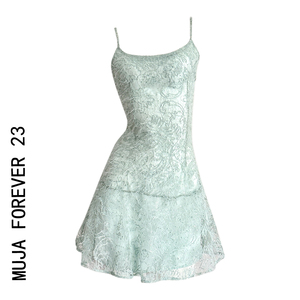 【运费险】薄荷妖姬 海的颜色珊瑚蕾丝绣花定染薄荷绿连衣裙汉服