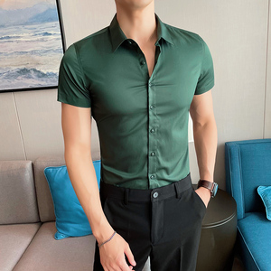 商务正装小码夏季纯色紧身工作短袖衬衫精神小伙修身s码xs男衬衣