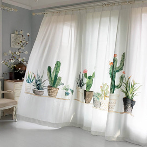 北欧田园现代小清新植物落地成品白色窗帘窗纱半遮光可定制仙人掌