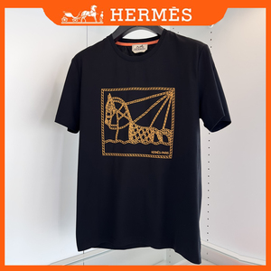 hermes/爱马仕短袖t恤男 丝光棉撞色刺绣圆领休闲上衣男装