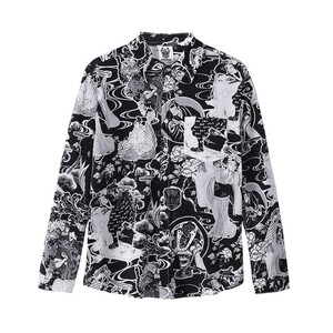 复古日系黑社会日本武士浮世绘图案防晒衬衫宽松长袖男衬衣纹身潮