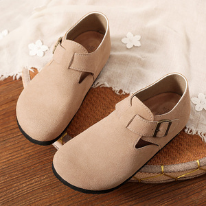 真皮博肯包头鞋女秋冬深系文艺复古包跟圆头时尚百搭套脚懒人鞋女