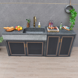 花园户外洗菜操作台石材院子大理石洗手盆庭院水池室外一体台盆柜