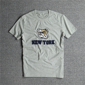 a家夏季男士灰色狗头刺绣短袖 新疆长绒棉水洗磨毛t恤 修身打底衫