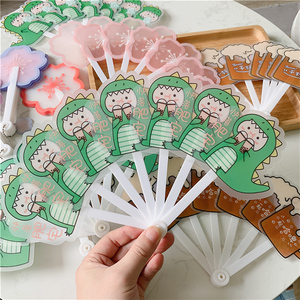 夏季卡通创意手持七折扇学生儿童可爱小恐龙造型pp扇子迷你折叠扇
