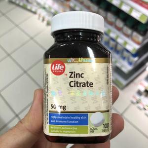 满2瓶包直邮 加拿大life brand zinc citrate柠檬酸锌片50mg100粒