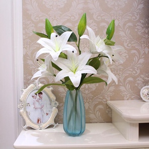 香水百合永生假花艺客厅餐桌摆设落地花瓶装饰插花束套装25人付款26