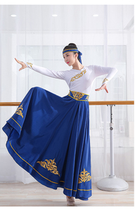 艺考新款蒙古族舞蹈练习裙成人半身长裙新疆维族练功大摆裙练习女
