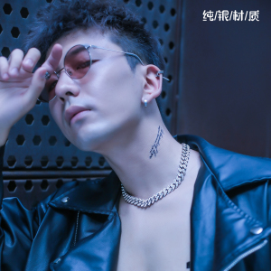 欧美高级感王嘉尔同款镶钻古巴链纯银项链男hiphop嘻哈毒同款项链