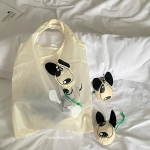 Home7city奶黄色狗狗购物袋便携可收纳折叠可挂式买菜袋环保可爱