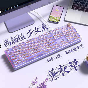 朋克机械键盘鼠标套装有线紫色女生高颜值电竞游戏办公无线蓝牙