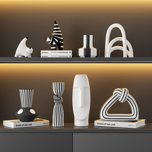 黑白高级感艺术异形抽象软装饰品摆件创意陶瓷花瓶样板间书柜摆设