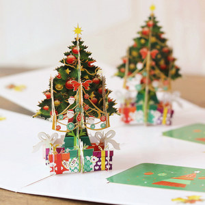 彩印圣诞树立体贺卡欧美风创意圣诞节日卡片礼物商务祝福感恩礼物