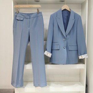 蓝色 COM职业西服套装！23新春出口韩国原单长袖通勤女士长裤时尚