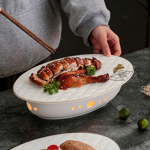 盘子带醋碟虾盘高档酒店意境菜摆盘餐具北京烤鸭专用鸭盘悦荧旗舰店