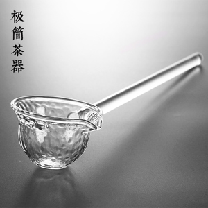 日式手工侧长柄泡煮茶器分茶勺子玻璃舀水勺茶道功夫茶碗茶具配件