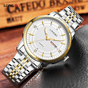 新款龙波longbo双日历商务男士手表防水夜光石英表男生钢带手表潮