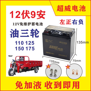 适用宗申大阳福田三轮110/175摩托车电瓶免维护蓄电池12V9A干电池