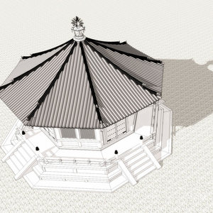 中式仿古建筑木结构斗拱四角八角亭休息亭坡屋顶建筑设计su模型