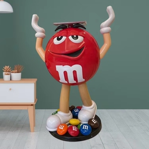 潮玩卡通红色m豆人玻璃钢模型雕塑纯手工家居商场落地大型摆件