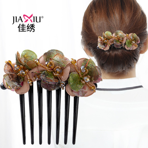 韩国花朵七齿插梳盘发器后脑勺发梳防滑发卡发簪成人发夹头饰顶夹